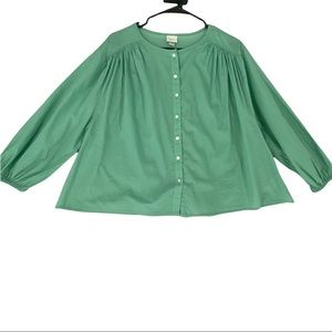 A New Day Button Front Puff 3/4 Sleeve Blouse Green Size S
